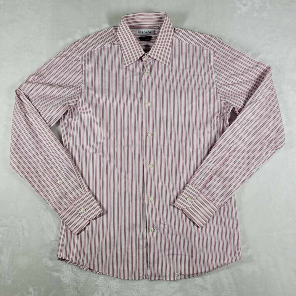 Versace Collection Trend Long Sleeve Shirt Men's 40 15 3/4 Pink‎ White Striped